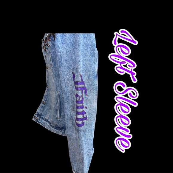 Cross Embroidered Crystal Embellished Jean Jacket - Picture 7 of 10